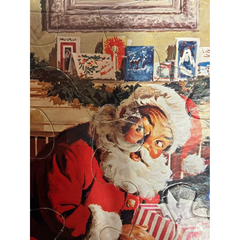 Vintage Kids Whitman Peeking At Santa Frame-Tray Puzzle 1979 Red Multi